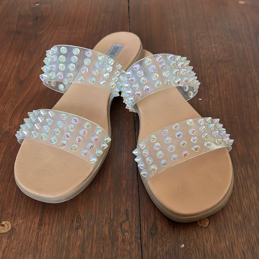 Steve Madden Blizie Clear Iridescent Stud Slide Sandals